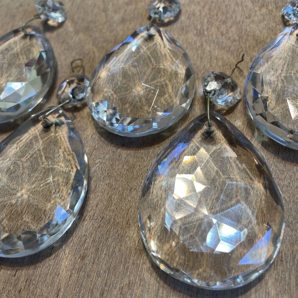 6 Antique Crystal Prisms for Chandelier 2.5” Vintage Clear Faceted Drops - Picture 4 of 10